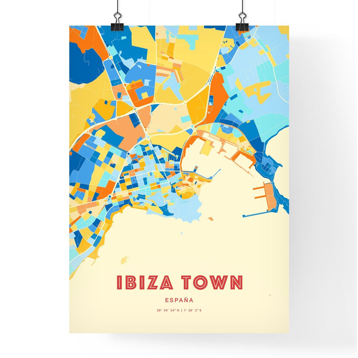 Ibiza Town Spain Blue Orange Island City Map Art Poster for Walls - Image 3
