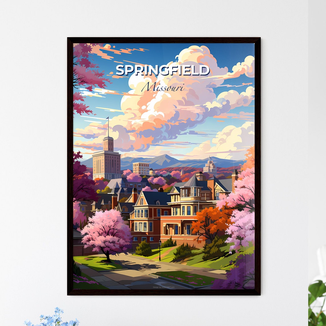 Springfield Missouri Cherry Blossom City Sunset Spring Scene Poster