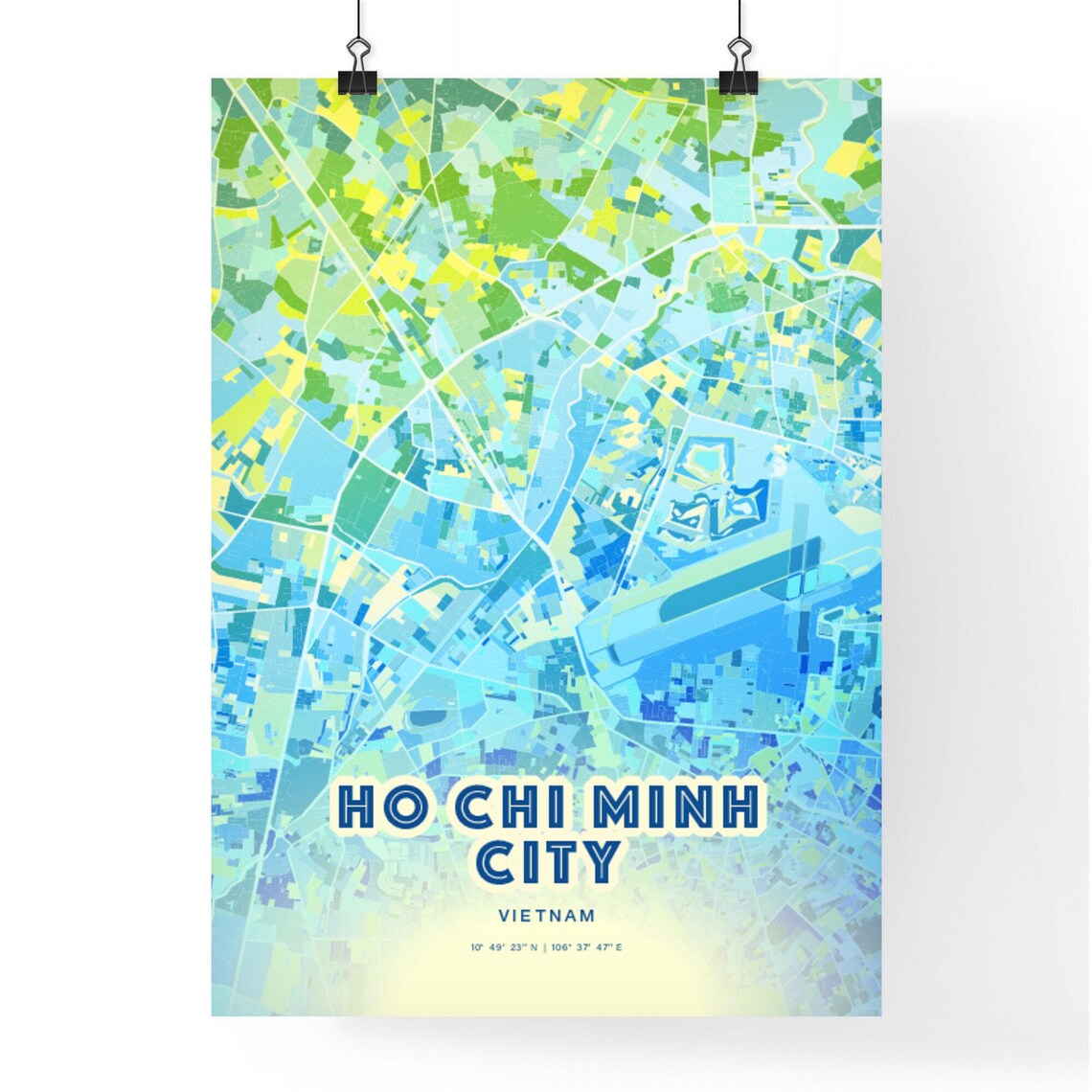 Ho Chi Minh City Vietnam Bluish Watercolor City Map Art Poster Wall Decor - Image 3