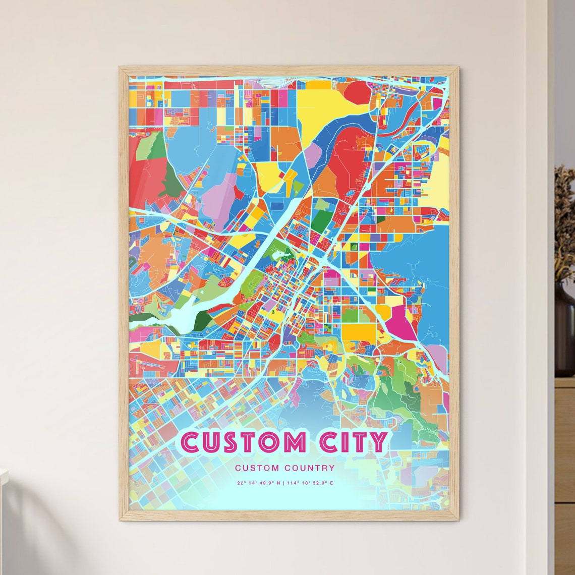 Custom City Map Poster Personalized Rainbow Hometown Gift Wall Decor