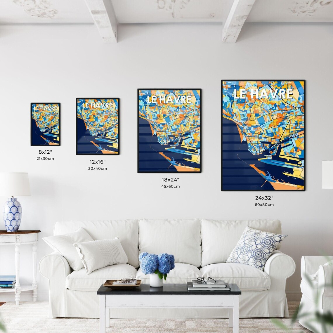 Le Havre France Blue Orange Harbor City Map Art Poster for Walls - Image 3