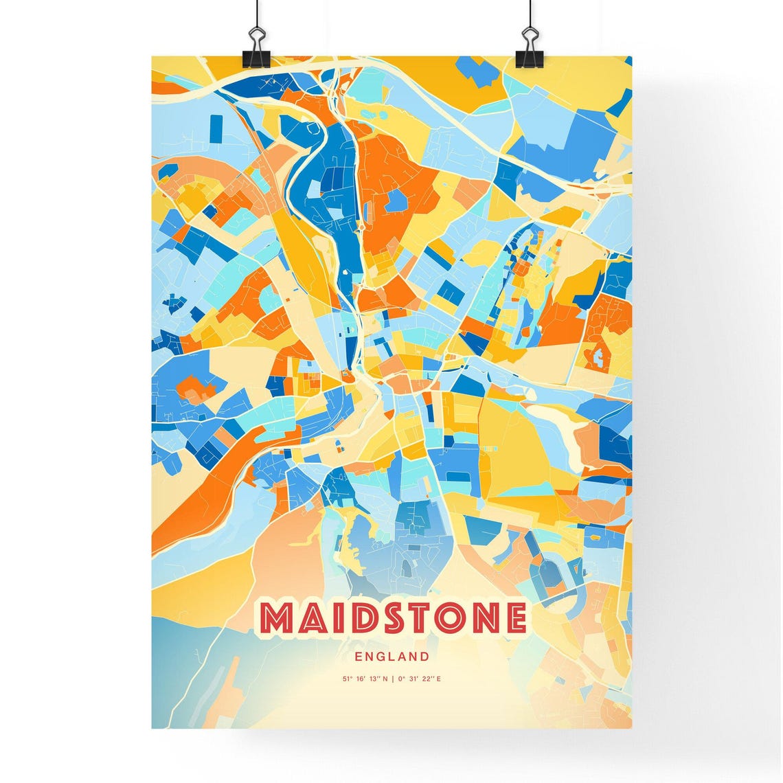 Maidstone England Colorful City Street Map Coordinates Poster - Image 3