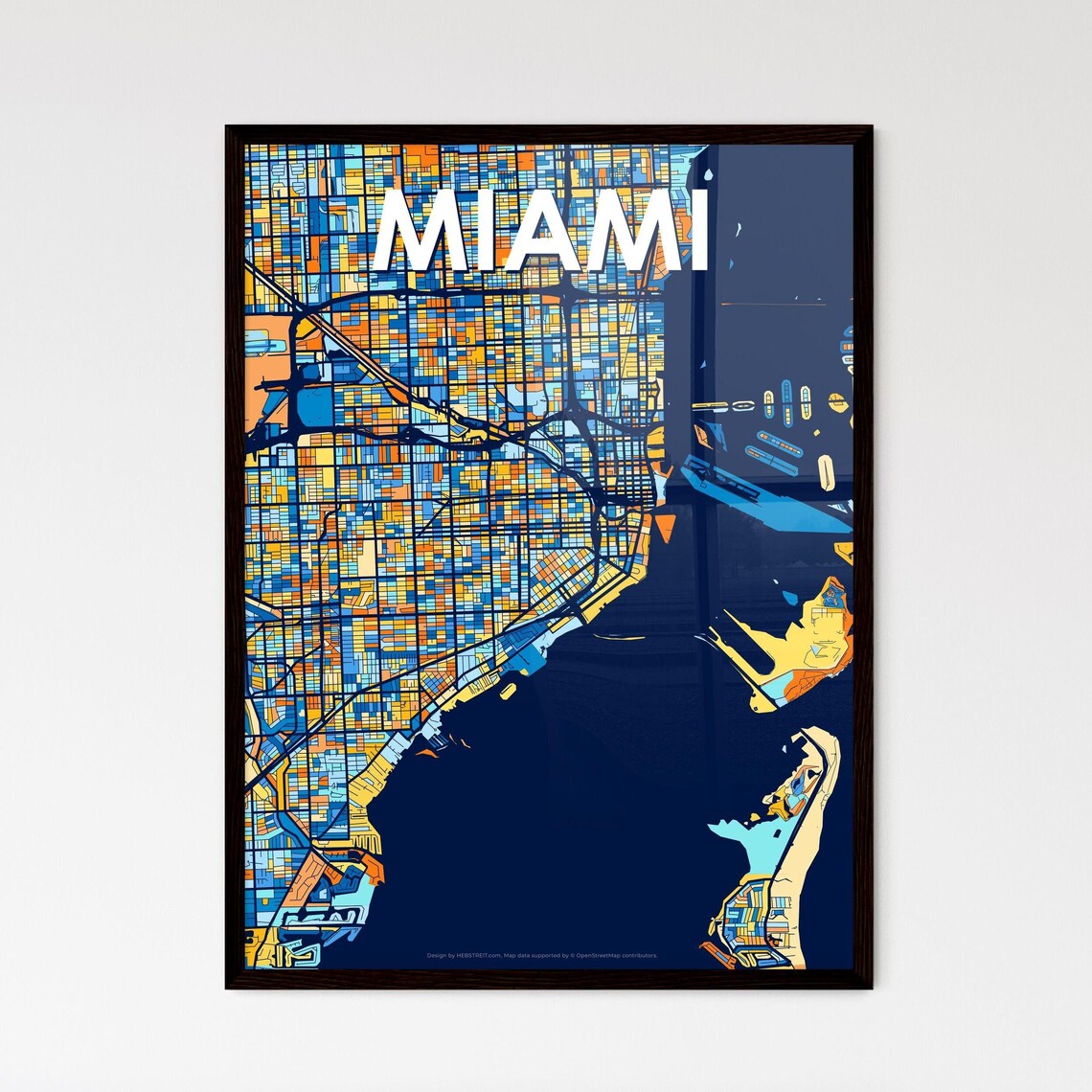 Miami Florida Bold Abstract Geometric City Street Map Poster