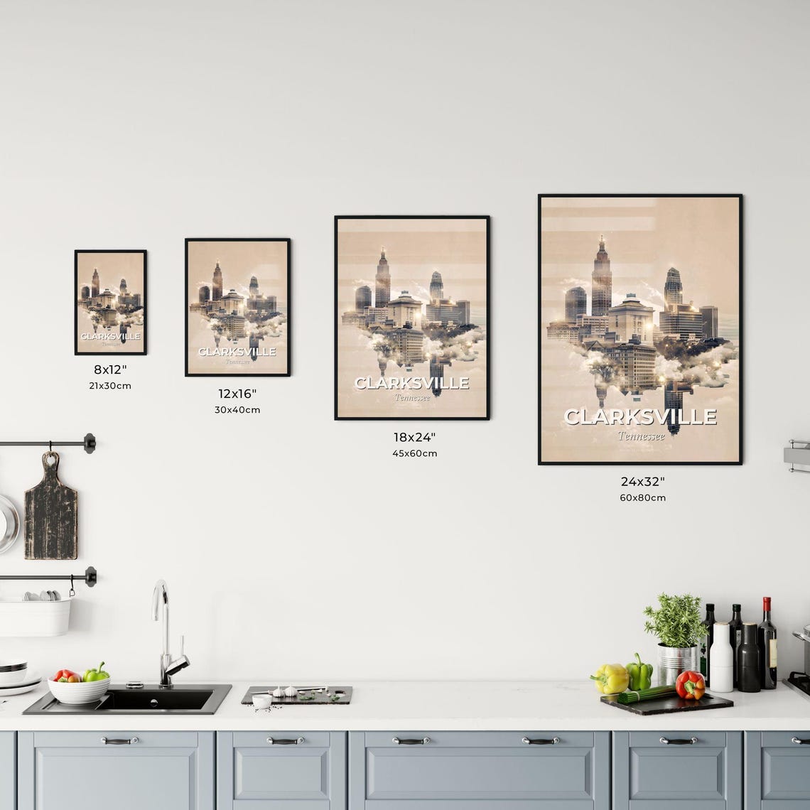 Clarksville Tennessee Floating Skyline Cloud Mirror Art Poster - Image 3
