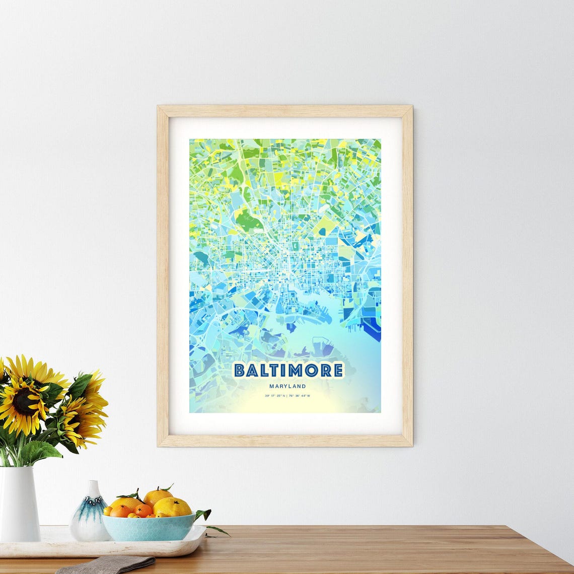 Baltimore Maryland Bluish Gradient City Map Art Poster Customizable - Image 2