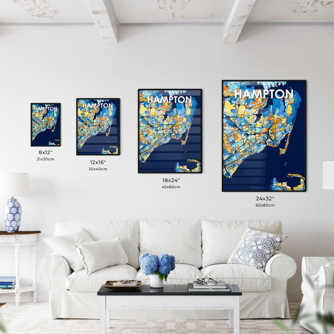 Hampton Virginia Vibrant Colorful Geometric Street Grid City Map Art Poster - Image 3
