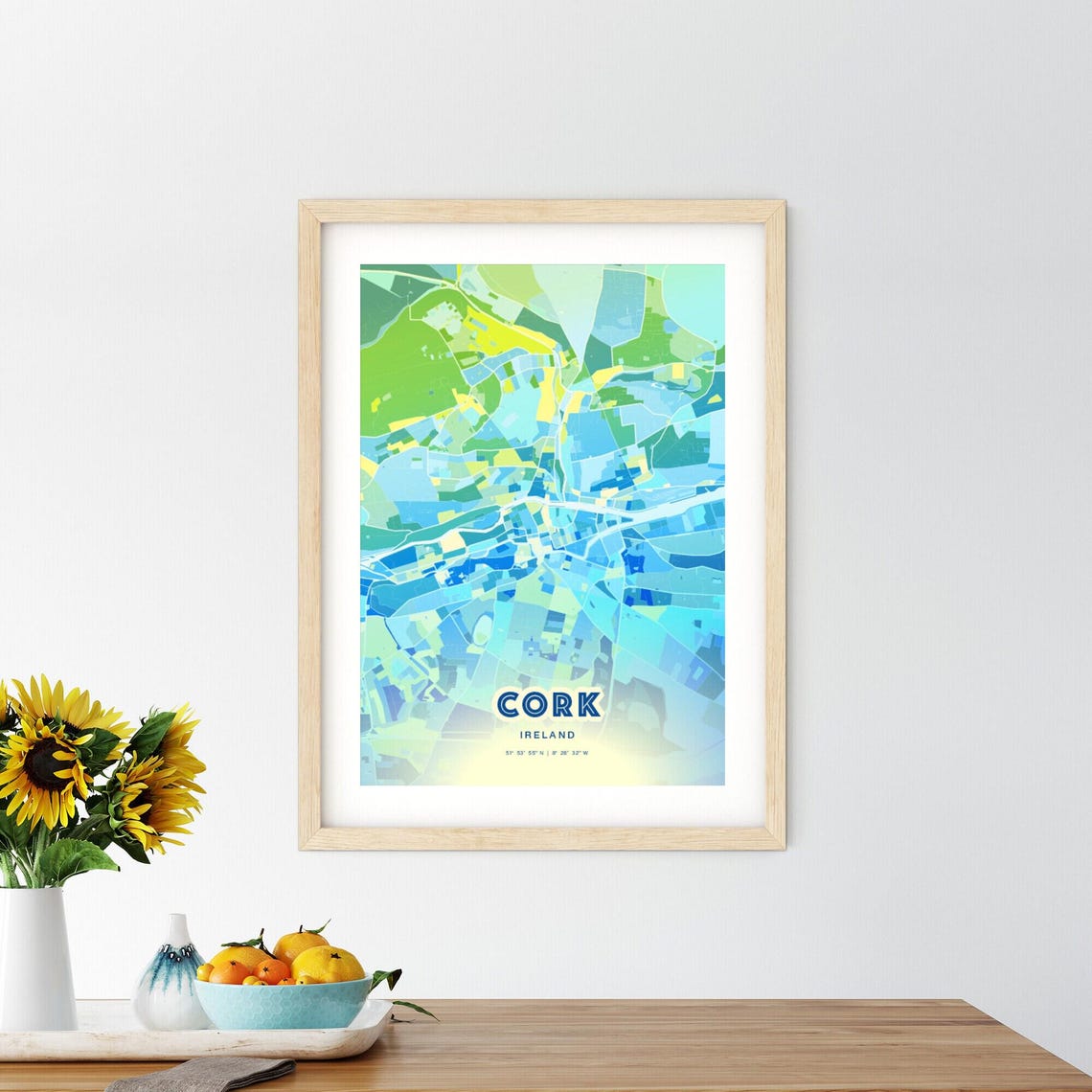 Cork Ireland Stylish Custom Blue Green City Map Poster Decor - Image 3