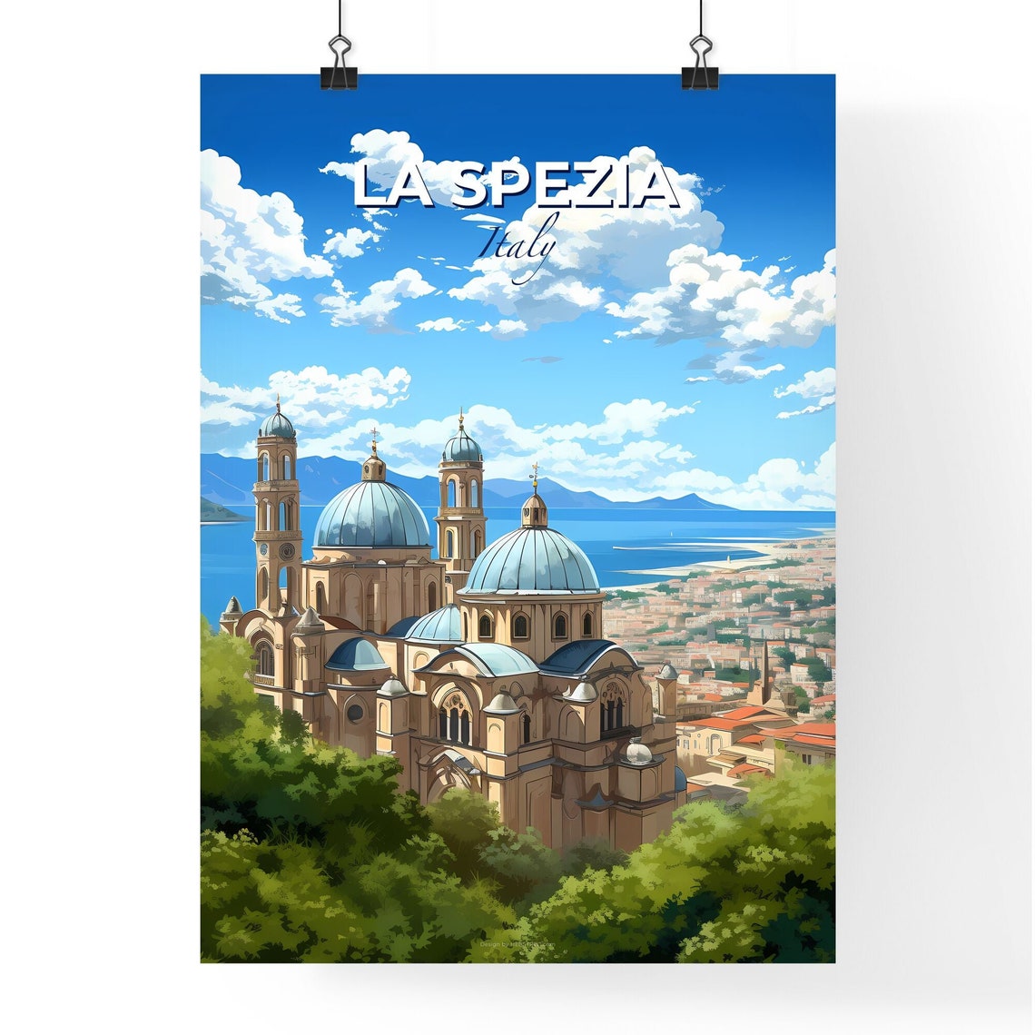 La Spezia Italy Domed Cathedral Hilltop With Bay View Poster - Image 4