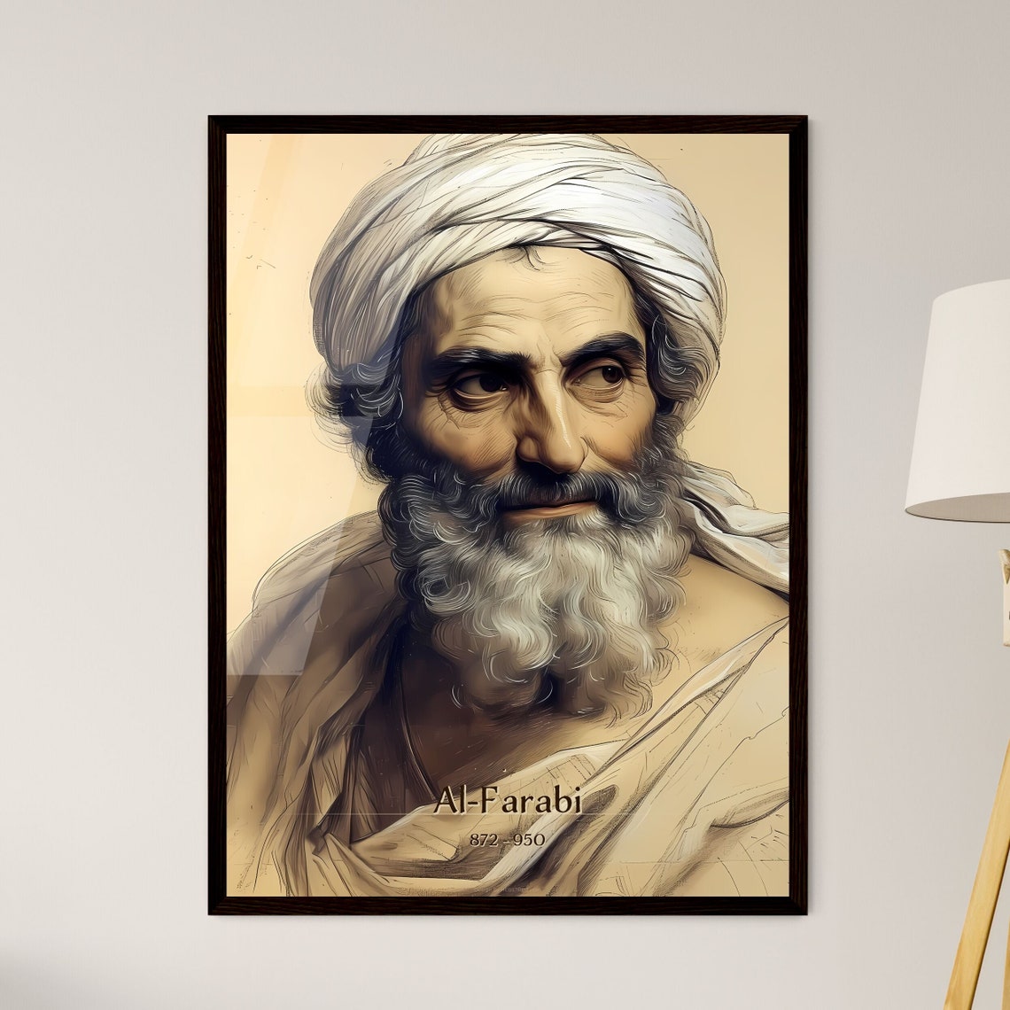 Al Farabi 872 to 950 Philosopher Portrait Vintage Sketch Art Poster