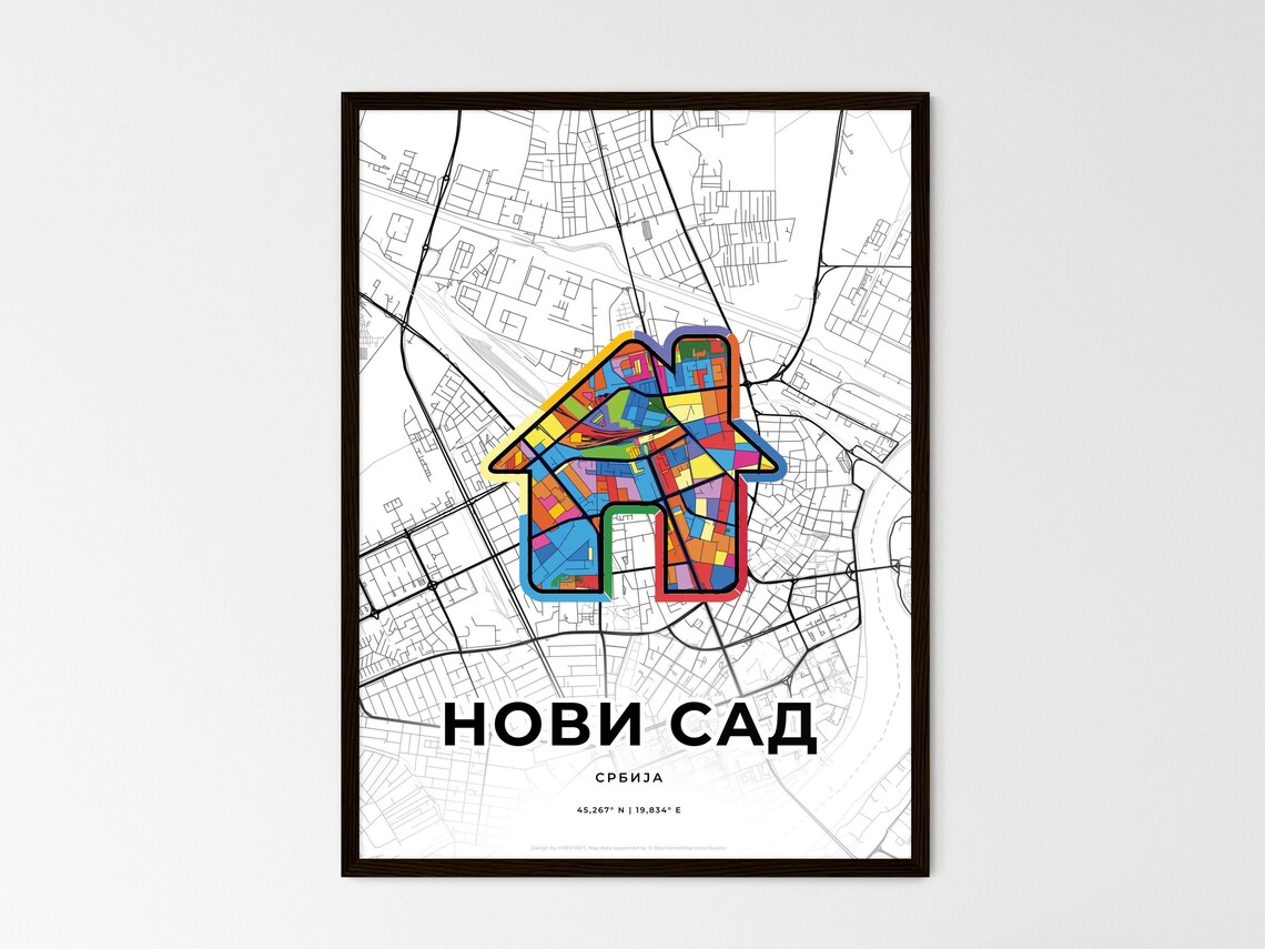 Novi Sad Serbia Minimal City Map Colorful Heart Icon Art Poster - Image 3
