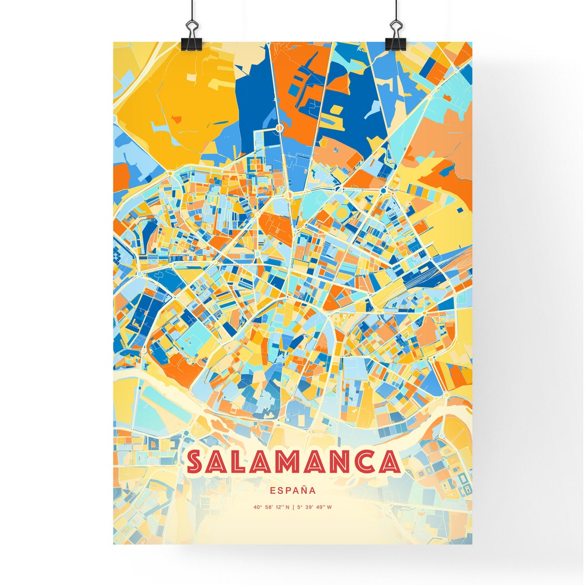 Salamanca Spain Blue Orange Colorful Historic City Map Art Poster - Image 3