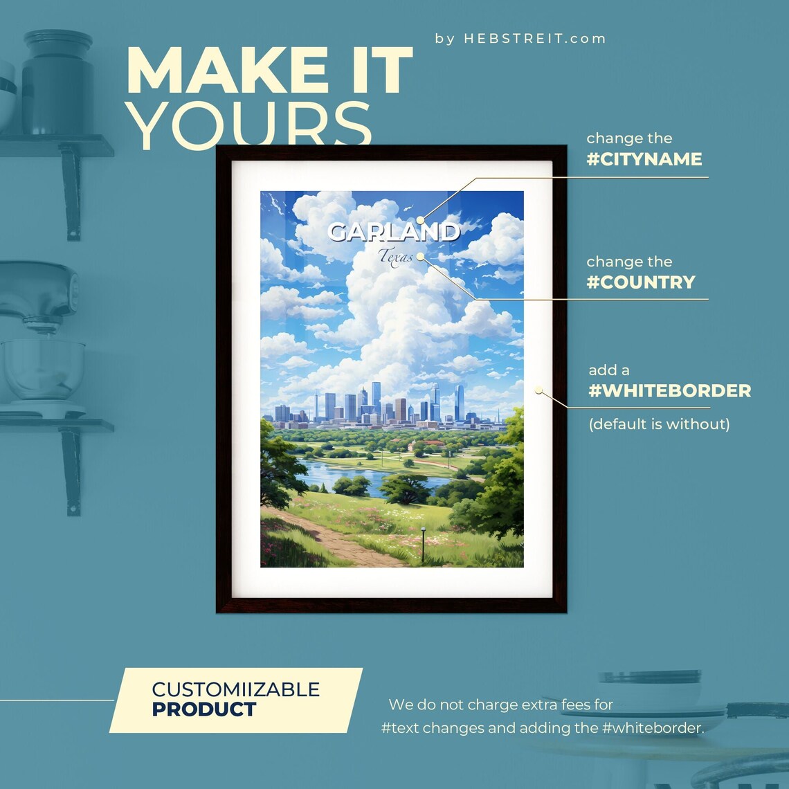 Garland Texas Skyline Park Lake Blue Sky Painterly Travel Poster - Image 2