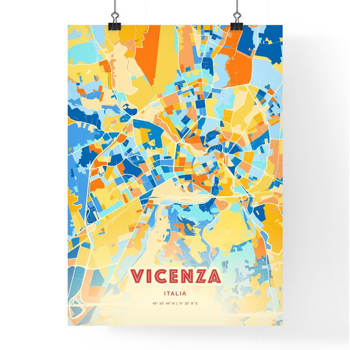 Abstract Vicenza Italia Modern Colorful City Street Map Art Poster - Image 3
