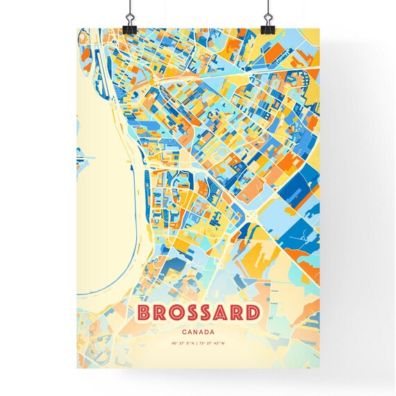 Brossard Canada Blue Orange Street Map Art Home Decor Poster