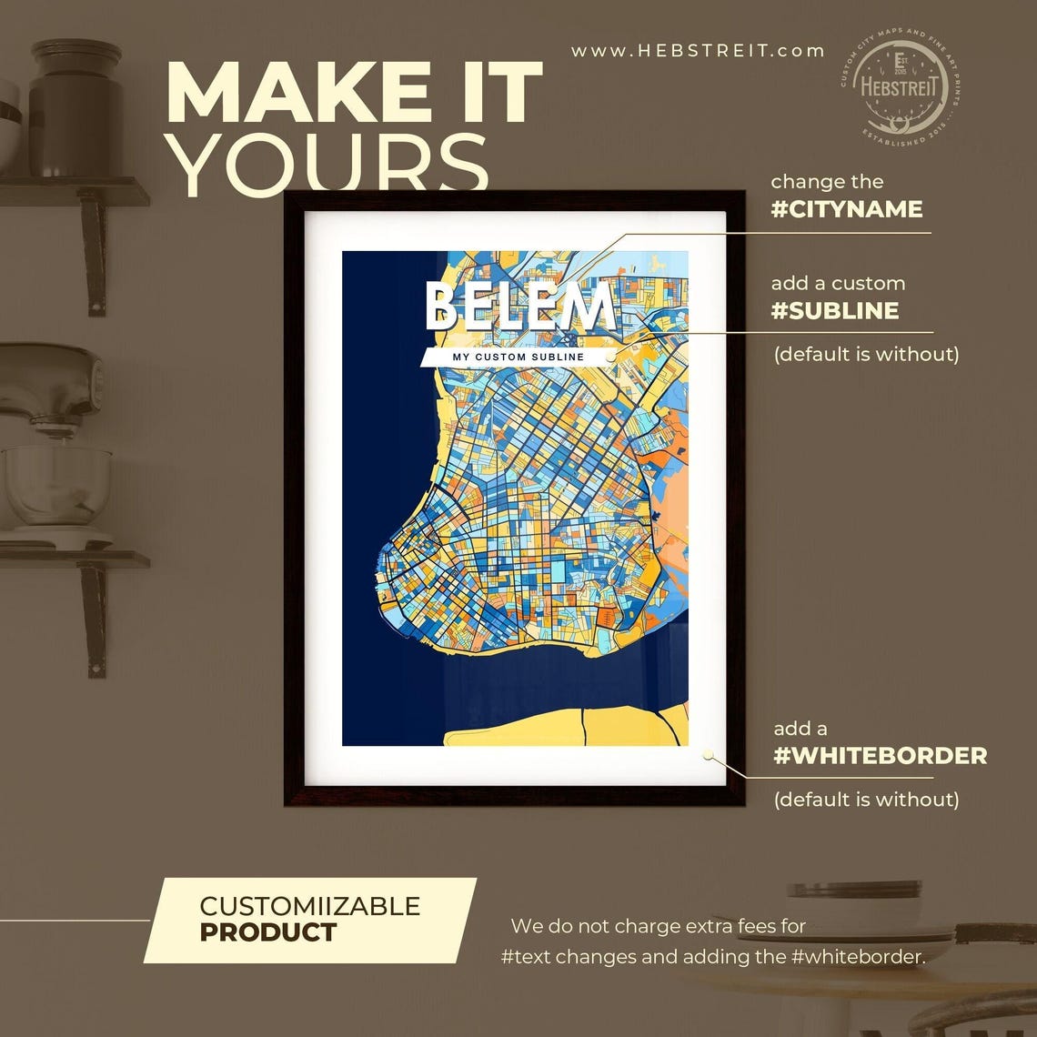 Belem Brazil Blue Orange City Map Poster Bold Modern Street Grid Art - Image 2