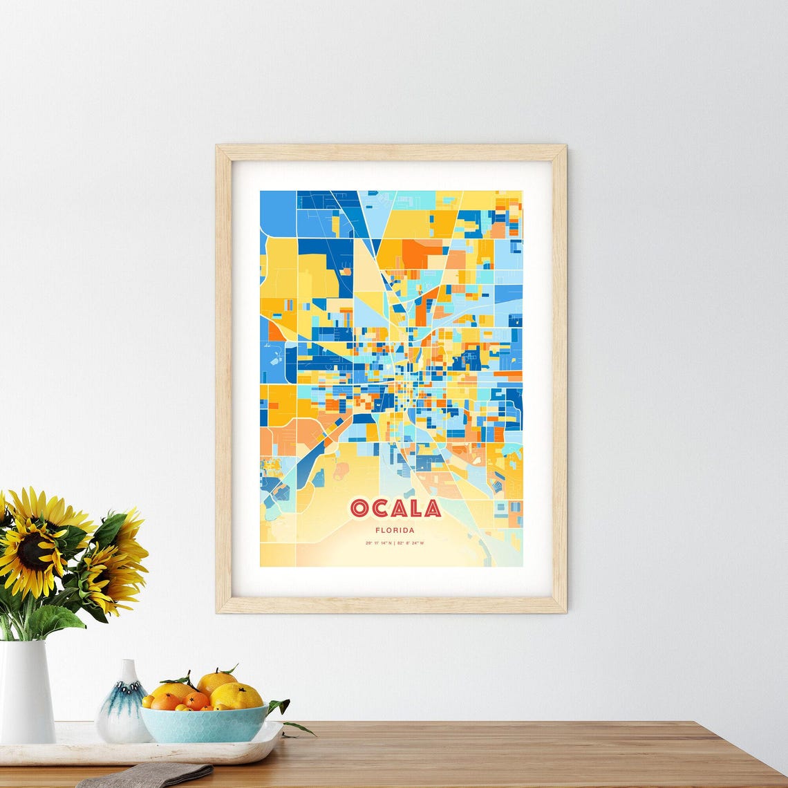 Ocala Florida Blue Orange Street Map Art Home Decor Gift Poster - Image 2