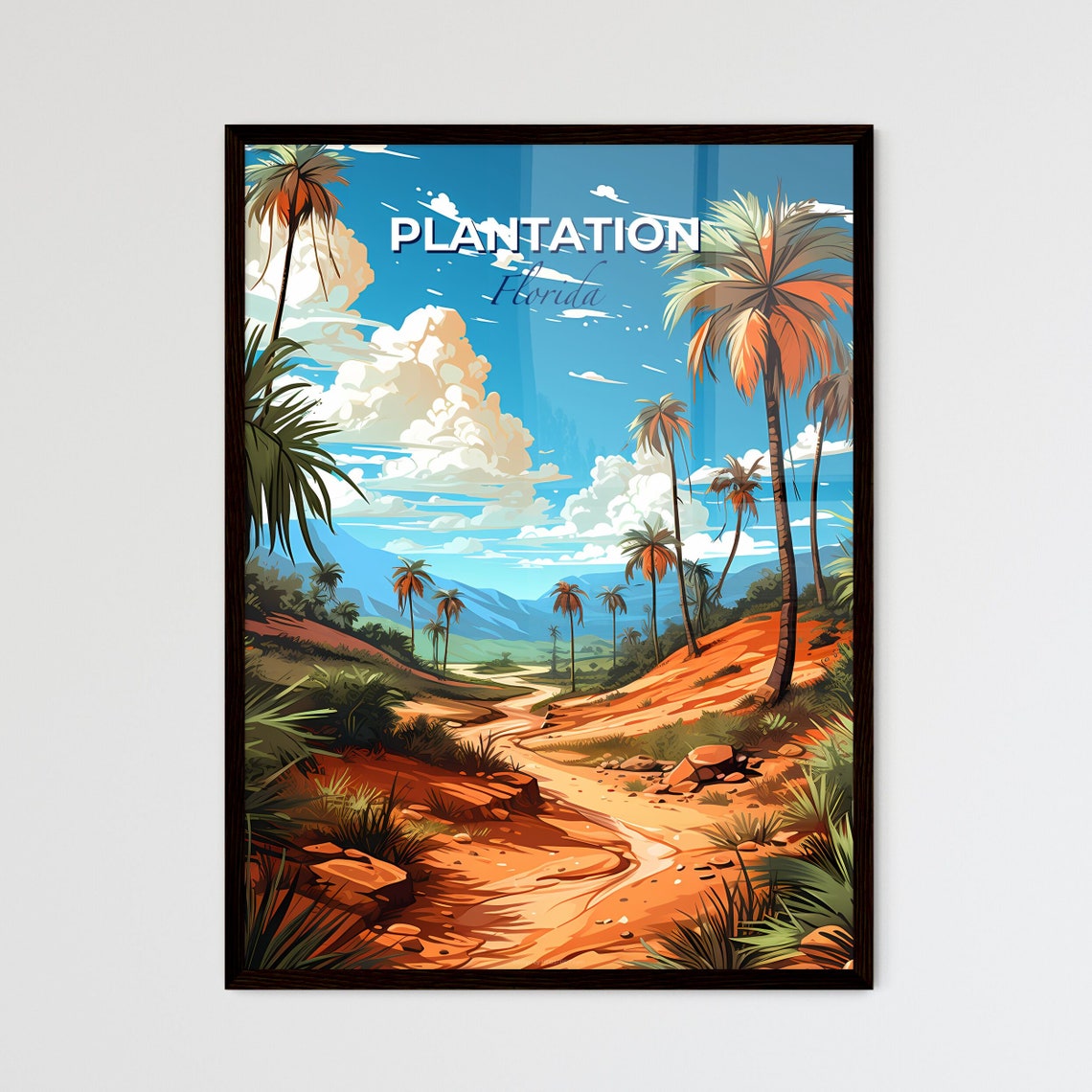 Plantation Florida Tropical Palm Tree Trail Desert Sunset Art Poster