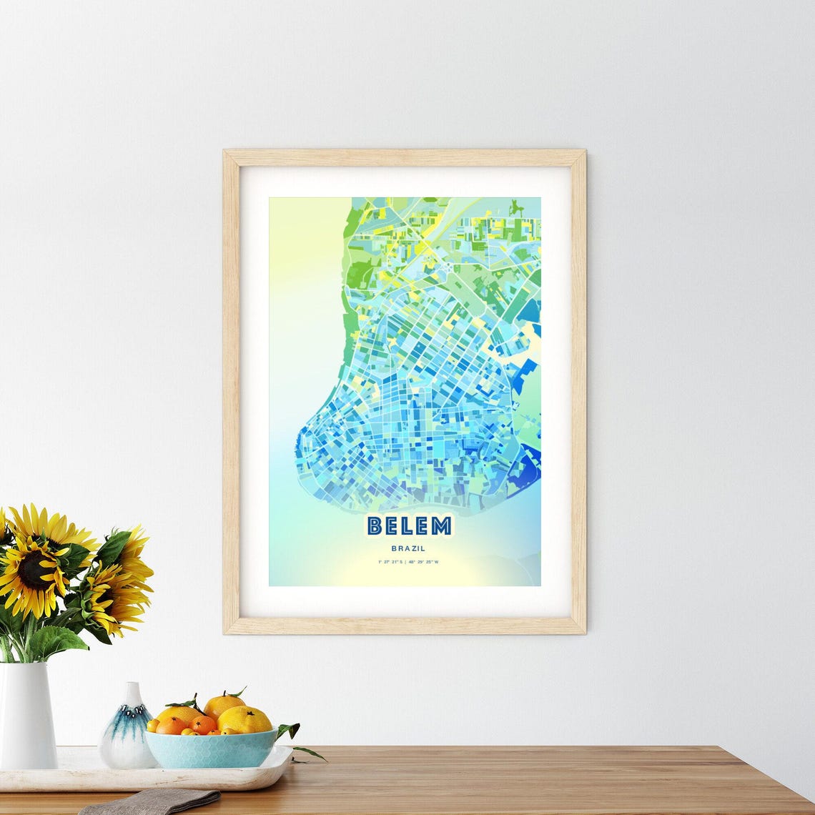 Belem Brazil Bluish Watercolor Modern Decorative City Map Art Poster - Image 2