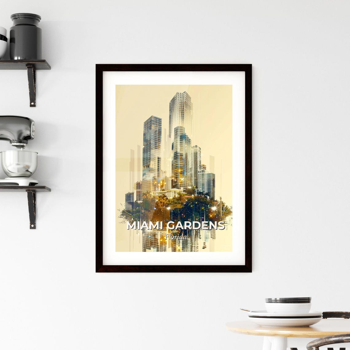 Miami Gardens Florida Golden Skyscraper Palms Sunset Art Poster - Image 2