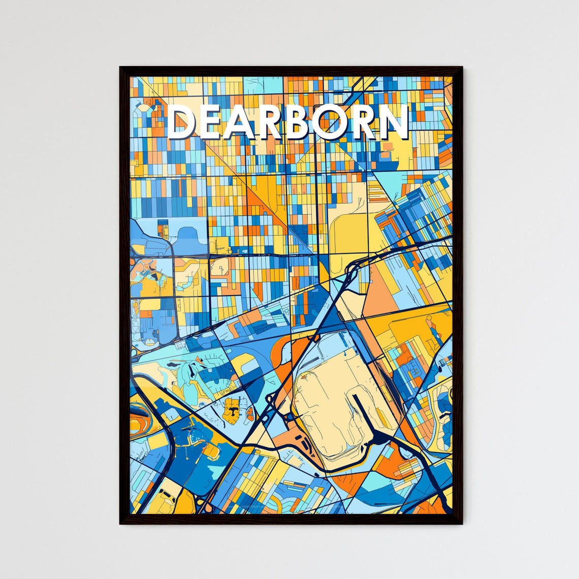 Dearborn Michigan Colorful Street Map Art Home Decor Gift Poster