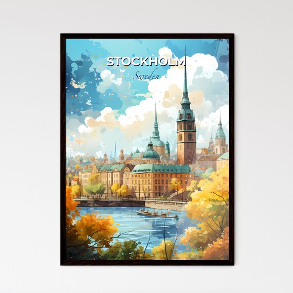 Stockholm Sweden Old Town Church Spires River Autumn Travel Poster