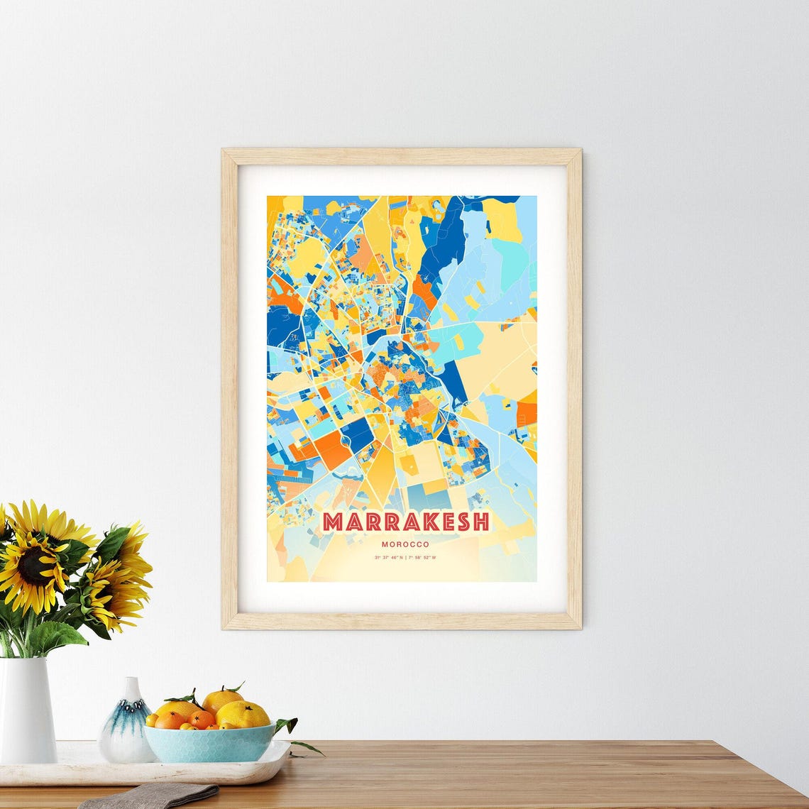 Marrakesh Morocco City Map Blue Orange Modern Cartography Art Poster - Image 2