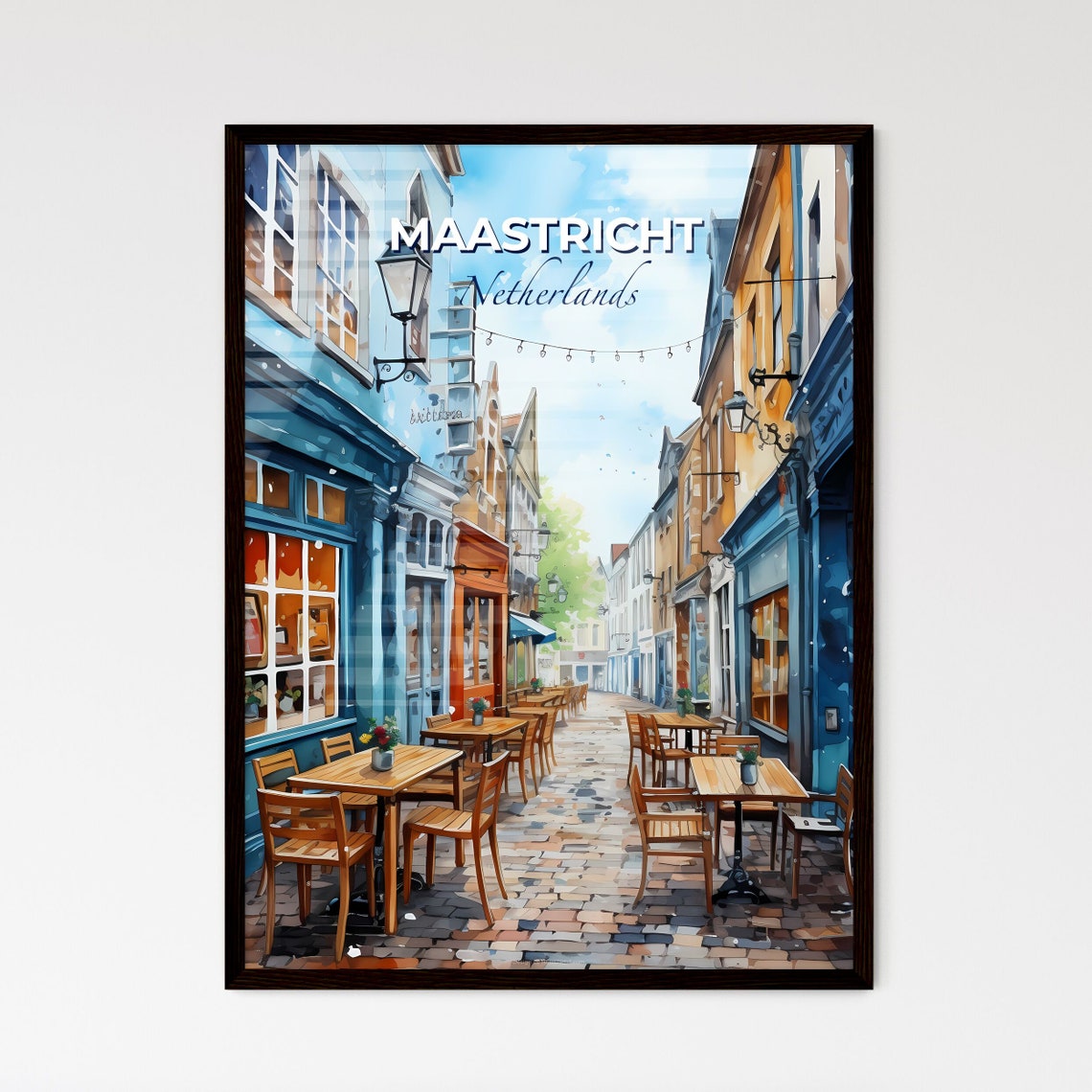 Maastricht Netherlands Cobblestone Cafe Street Terrace Art Poster