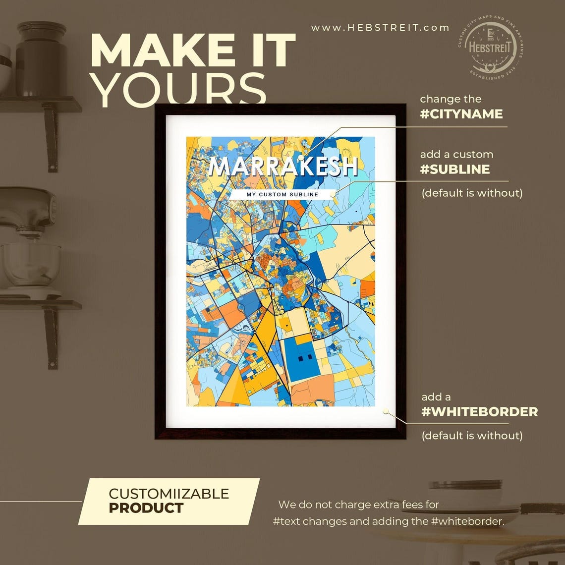 Marrakesh Morocco Bold Vibrant Geometric City Map Art Poster - Image 3