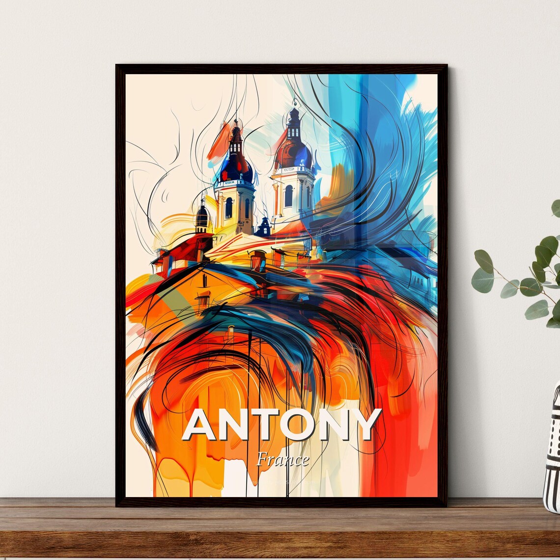 Antony France Vibrant Watercolor Town Cityscape Decor Poster