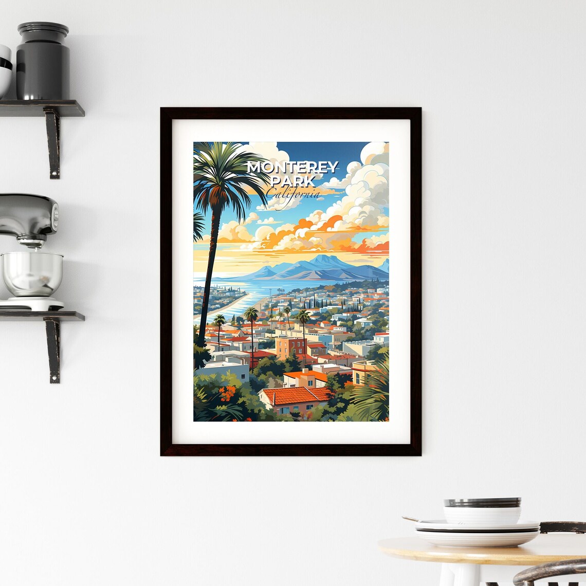 Monterey Park California Coastal City Palm Overlook Art Poster - Image 2