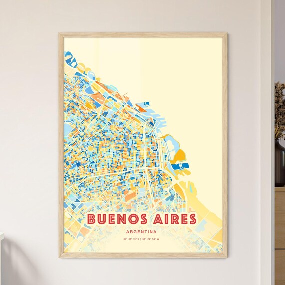 Buenos Aires Argentina Colorful City Map Art Poster Blue Orange Design