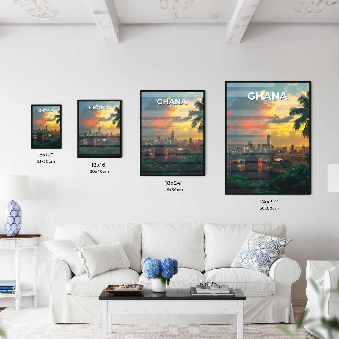 Ghana Golden City Skyline Sunset Palms Tropical Travel Poster - Image 3