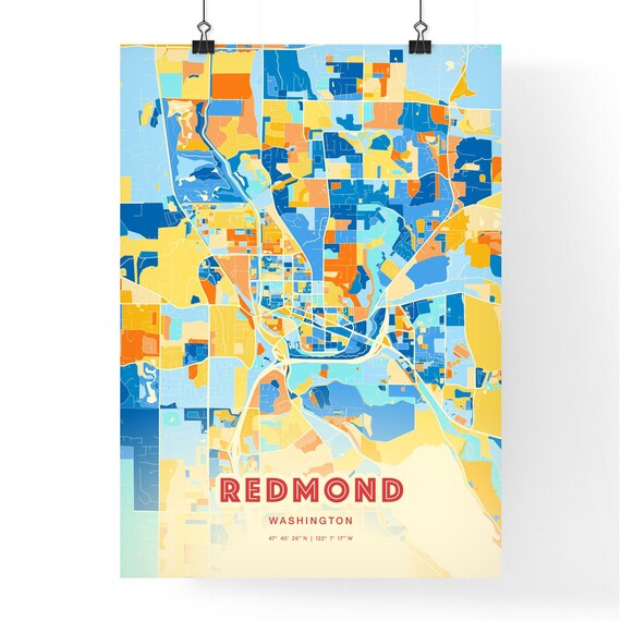 Redmond Washington Modern Colorful City Street Map Art Poster