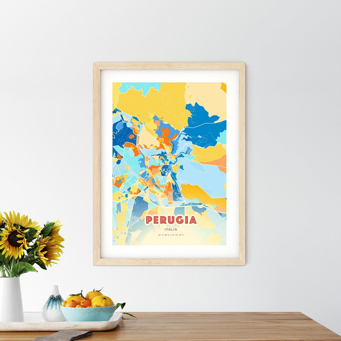 Perugia Italy Colorful Umbrian Hill Town Map Coordinates Poster - Image 2
