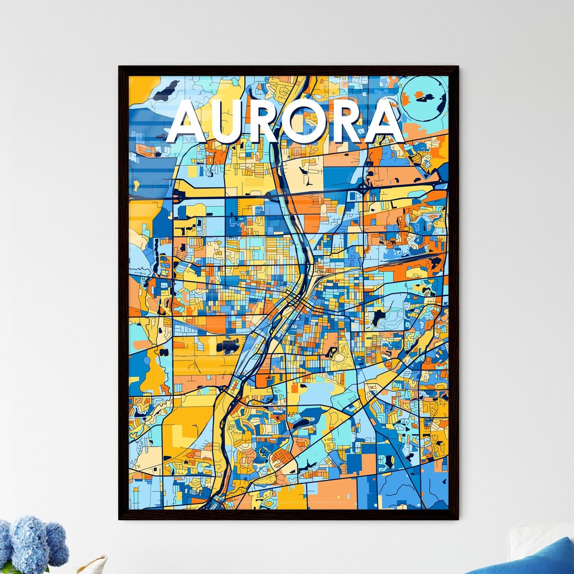 Aurora Illinois Vibrant Colorful Geometric Street Grid City Map Art Poster