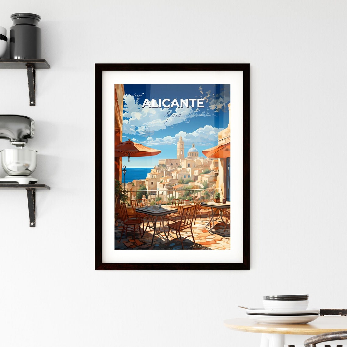 Alicante Spain Sunny Cafe Terrace Over Old Town Sea View Poster - Image 2