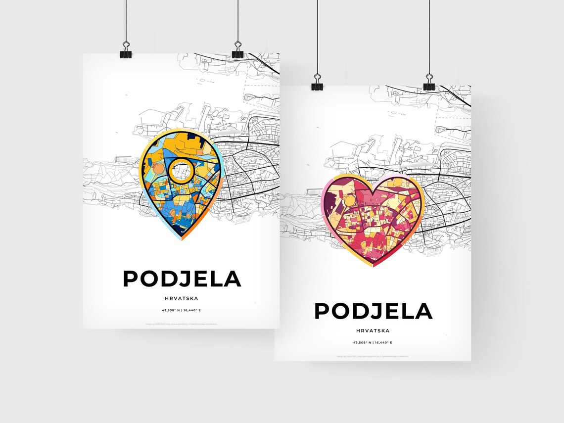 Podjela Croatia Modern Minimalist Heart Street Map Art Poster - Image 2