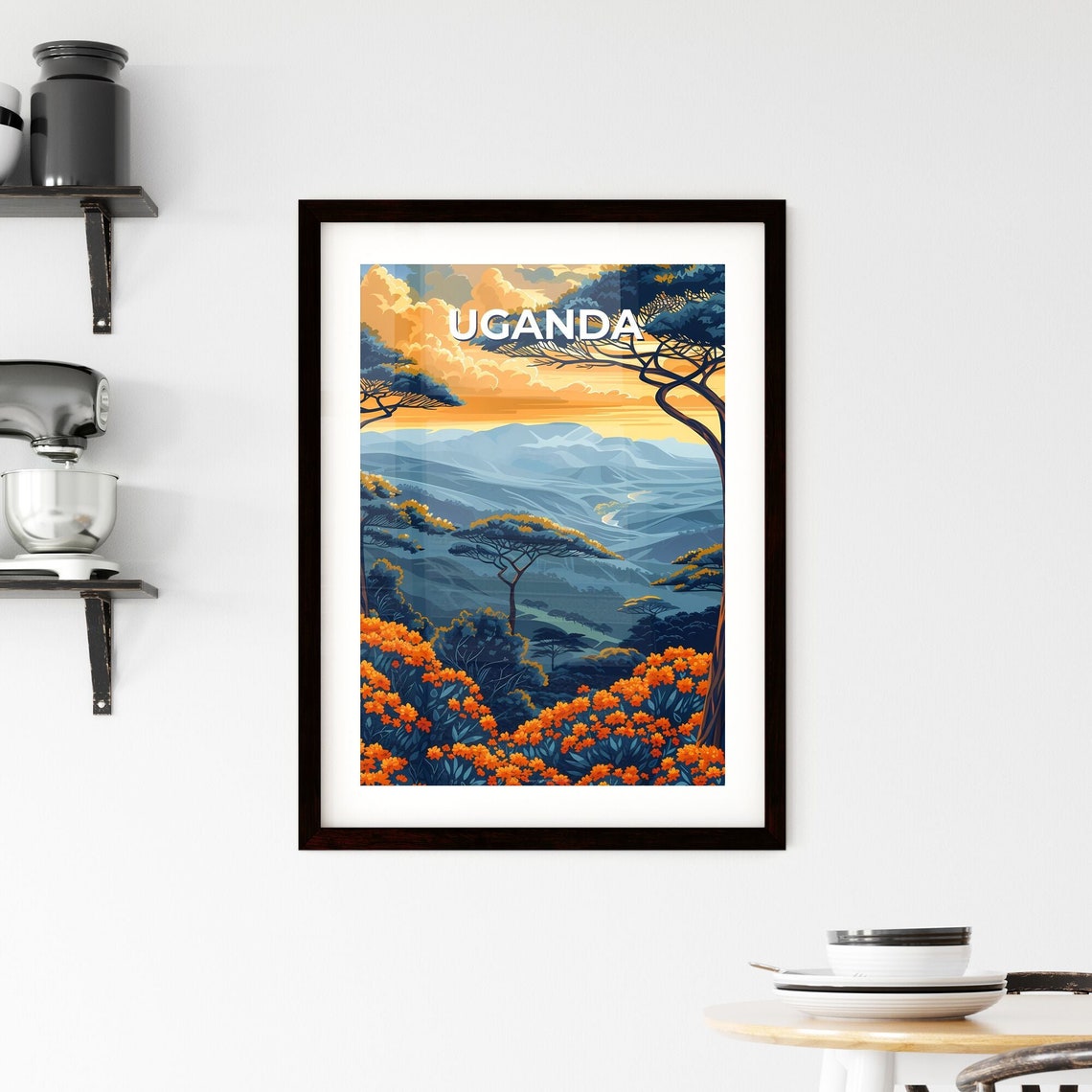 Uganda Rolling Hills Acacia Trees Sunset Vintage African Travel Poster - Image 2