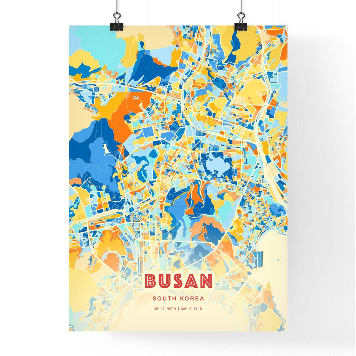 Busan South Korea Blue Orange Modern City Map Art Poster for Home - Image 3