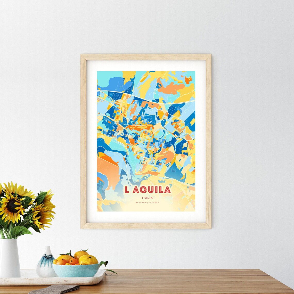 L Aquila Italy Blue Orange Colorful City Map Art Poster Decor - Image 2