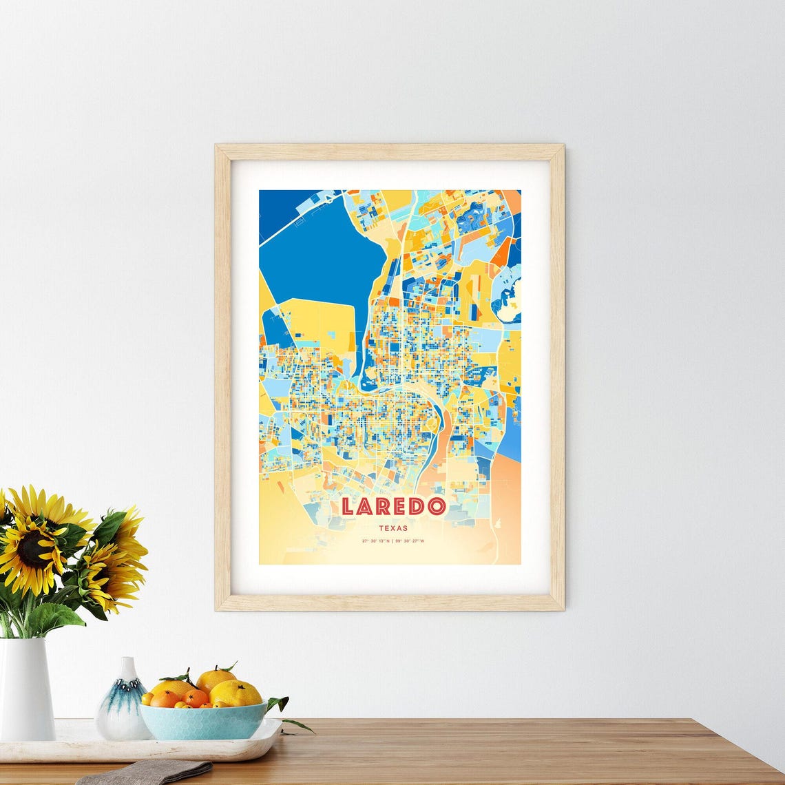 Laredo Texas Bold Vibrant Blue Orange Mosaic City Map Poster - Image 2