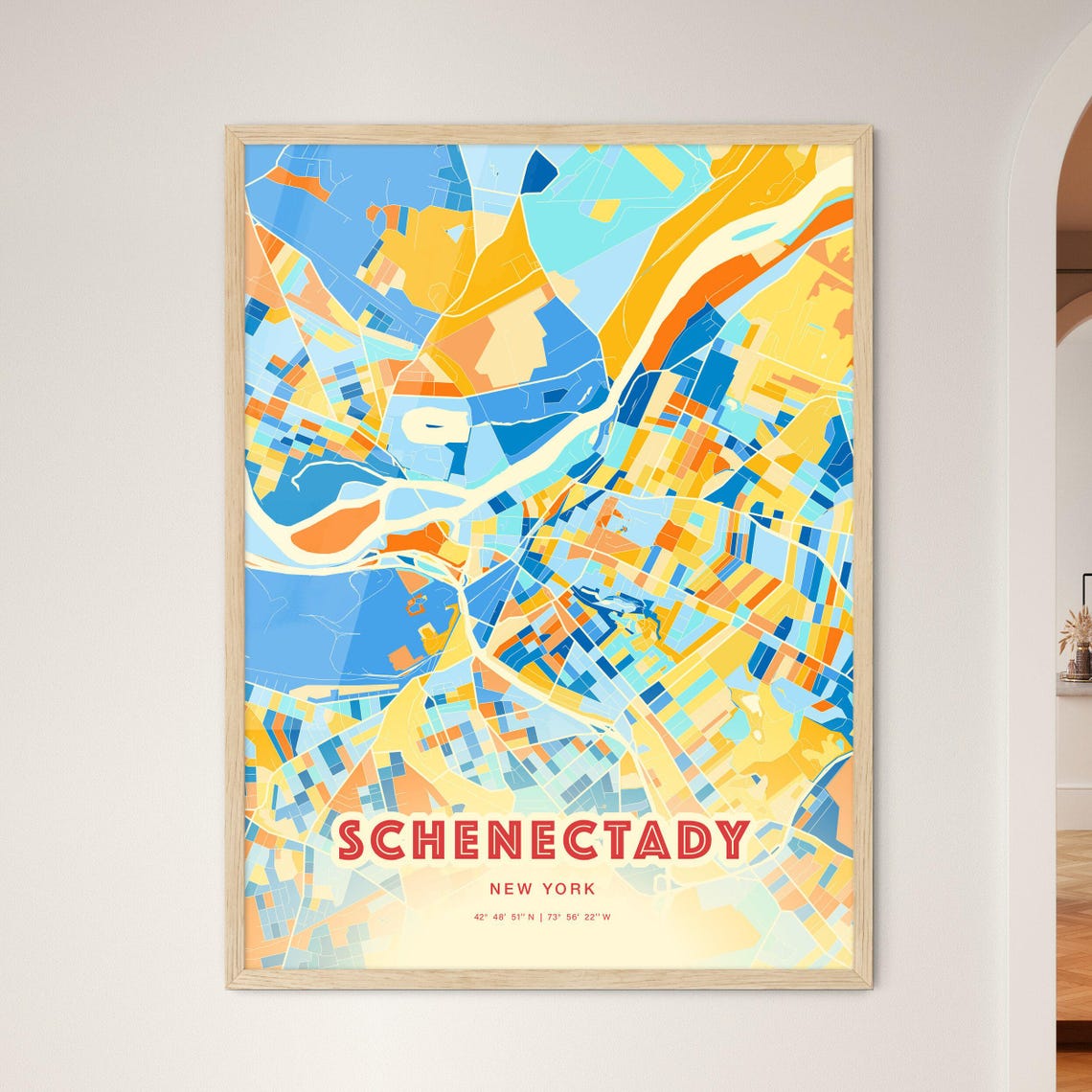 Schenectady New York Blue Orange City Map Art Home Decor Poster - Image 3