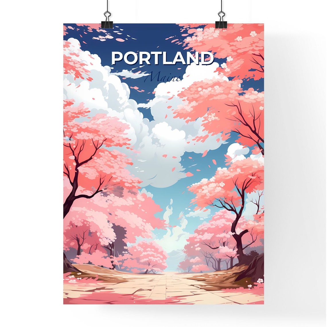 Portland Maine Cherry Blossom Path Spring Blue Sky Travel Poster - Image 4