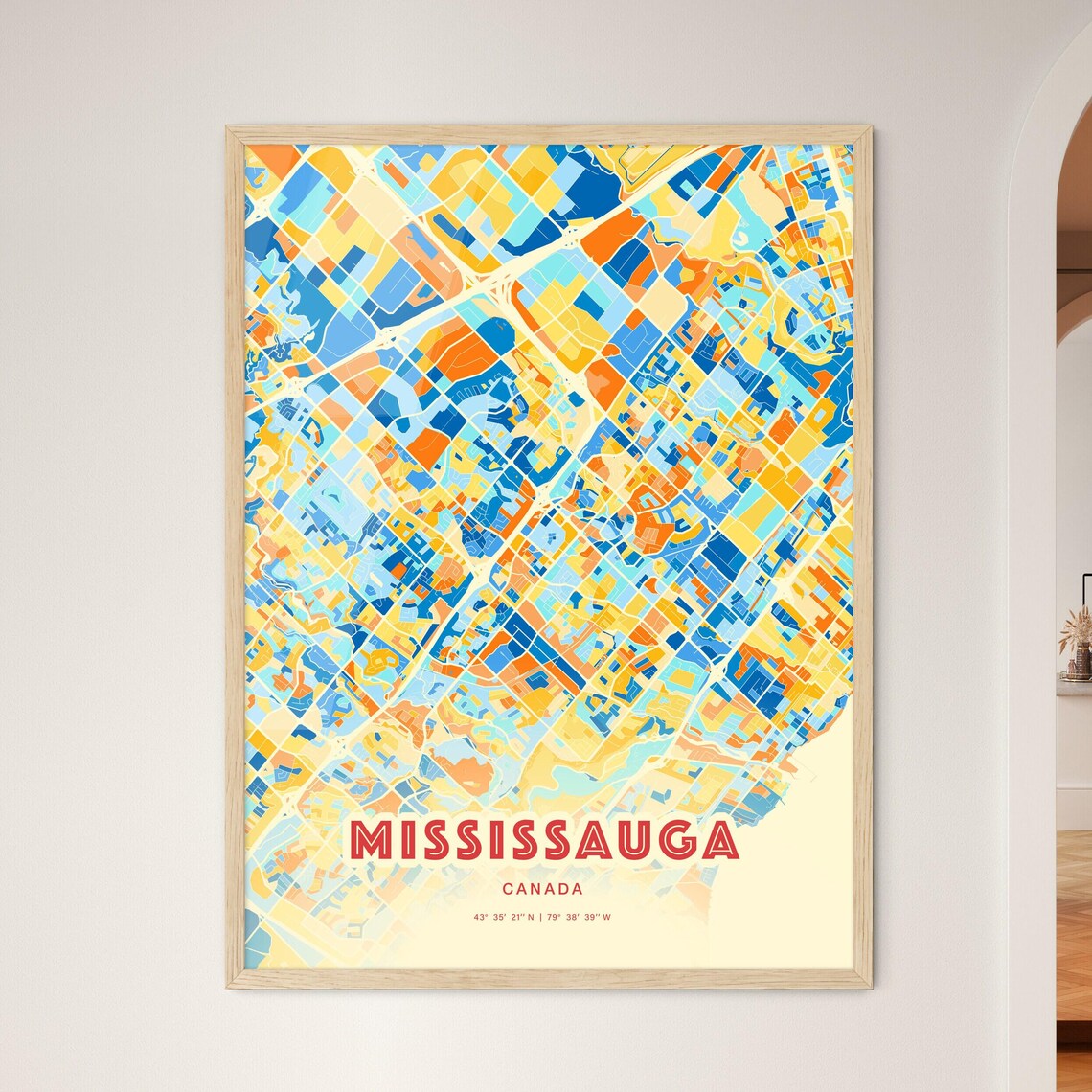 Mississauga Canada Vibrant Colorful Blue Orange City Map Art Poster