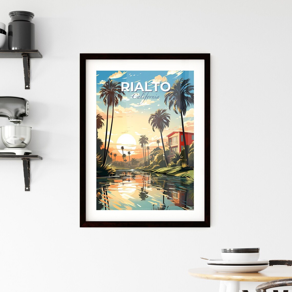 Rialto California Palm Tree Sunset Waterfront View Travel Poster - Image 2