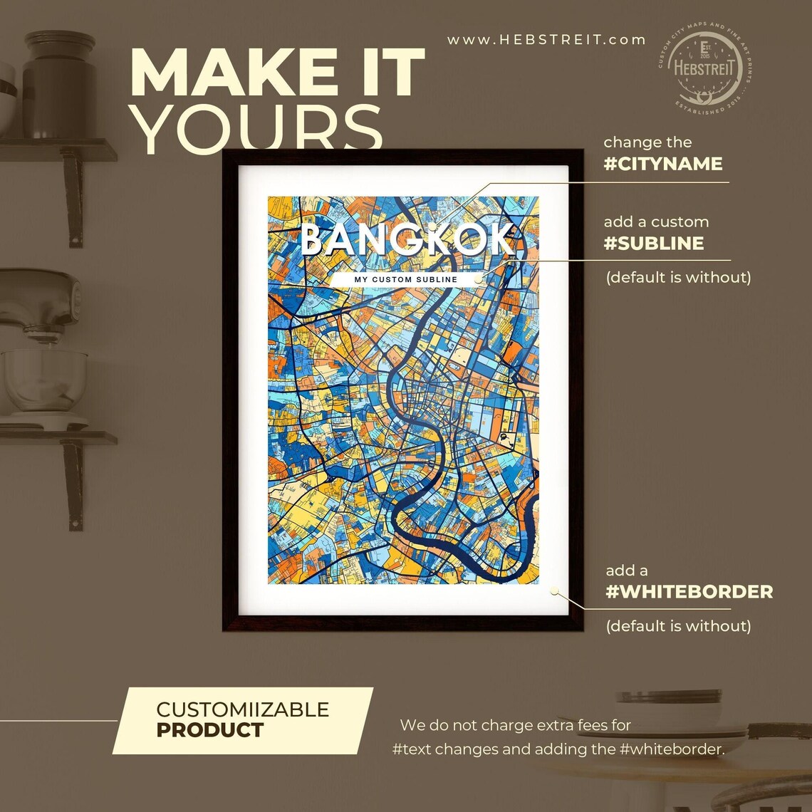 Bangkok Thailand Blue Orange City Map Poster Bold Modern Street Grid Art - Image 2