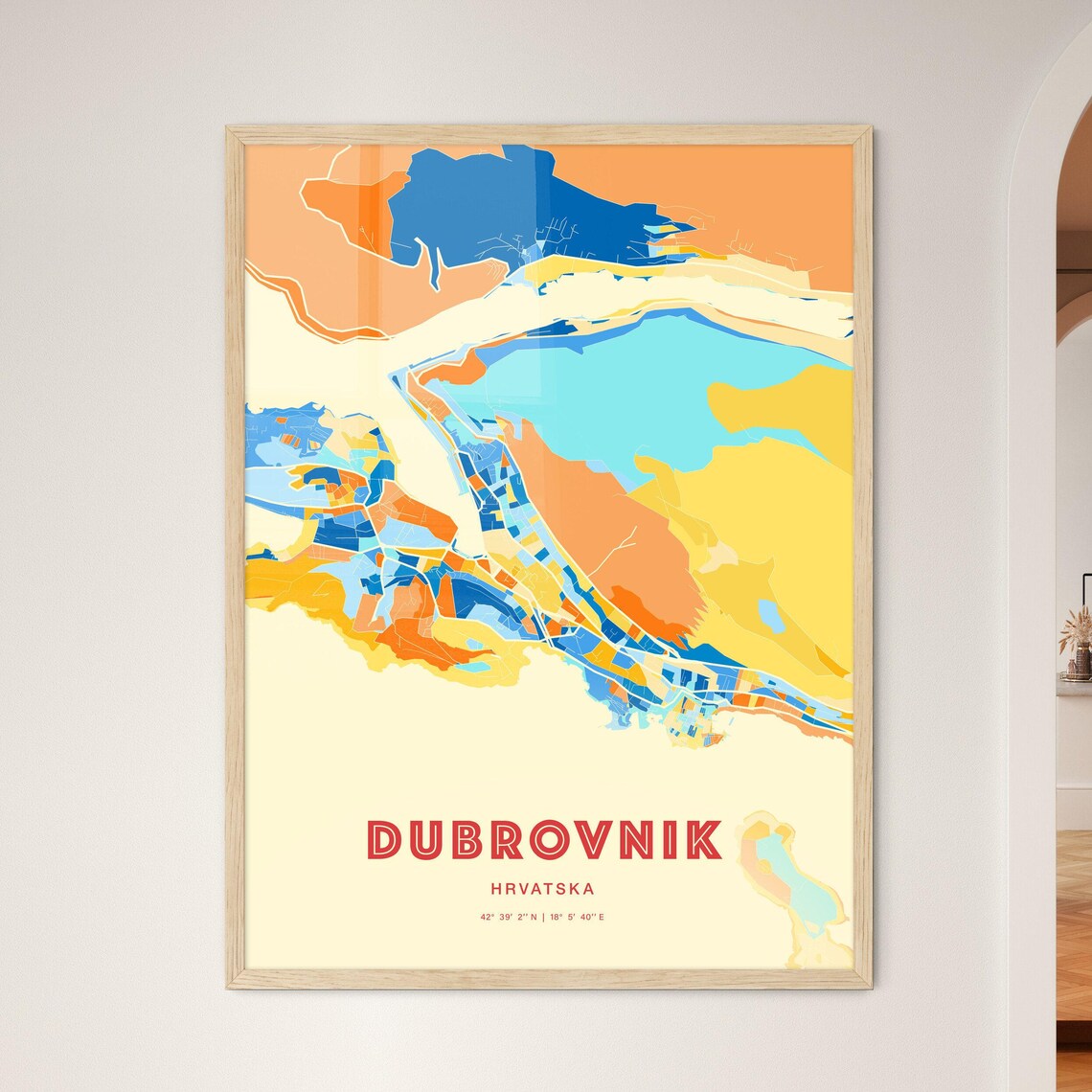 Dubrovnik Croatia Colorful Blue Orange Adriatic City Map Art Print