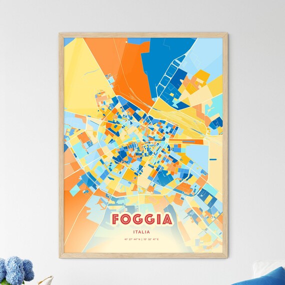 Foggia Italy Colorful Puglian City Map Coordinates Art Poster