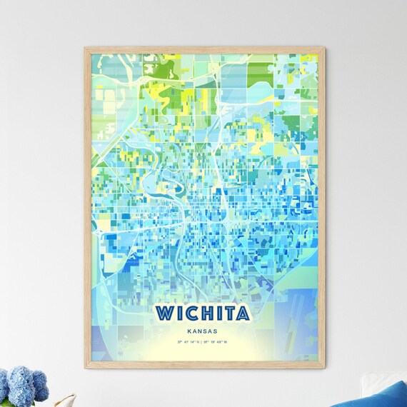 Wichita Kansas Colorful Abstract Watercolor City Street Map Art Poster