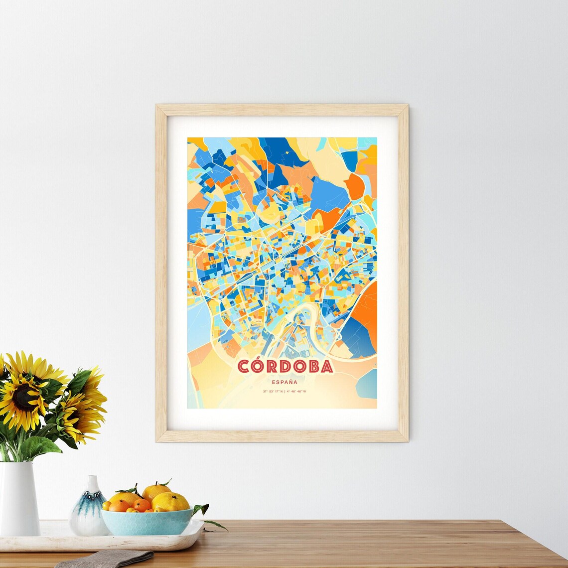Cordoba Spain Vibrant Colorful Blue Orange City Map Art Poster - Image 2
